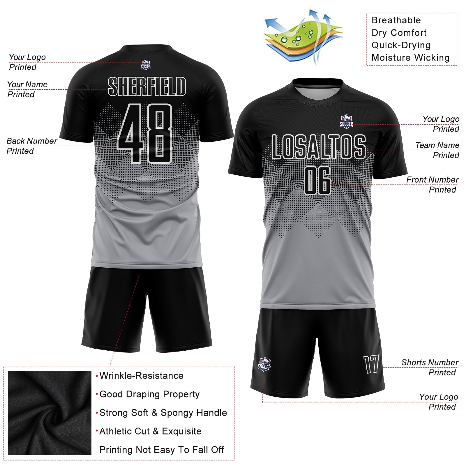 Custom Light Gray Black-White Sublimation Soccer Uniform Jersey Discount –  snapmade