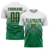 Custom White Kelly Green-Old Gold Sublimation Soccer Uniform Jersey