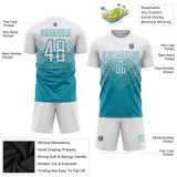 Custom Teal White Sublimation Soccer Uniform Jersey