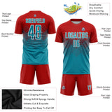 Custom Red Teal-White Sublimation Soccer Uniform Jersey