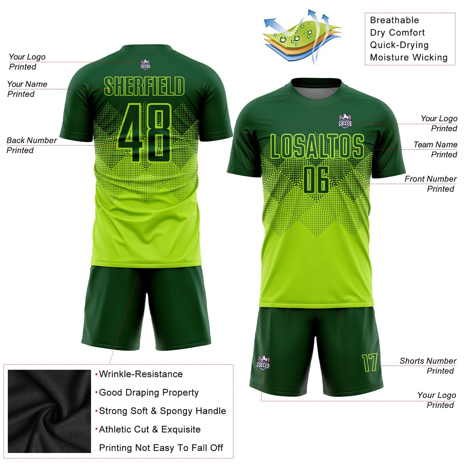 Custom Neon Green Green Sublimation Soccer Uniform Jersey