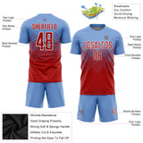 Custom Light Blue Red-White Sublimation Soccer Uniform Jersey
