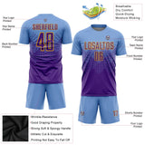 Custom Light Blue Purple-Gold Sublimation Soccer Uniform Jersey