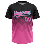 Custom Black Pink-Light Blue Two-Button Unisex Softball Jersey
