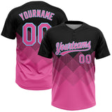 Custom Black Pink-Light Blue Two-Button Unisex Softball Jersey