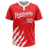 Custom Red White Two-Button Unisex Softball Jersey