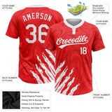 Custom Red White Two-Button Unisex Softball Jersey