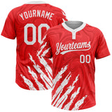 Custom Red White Two-Button Unisex Softball Jersey