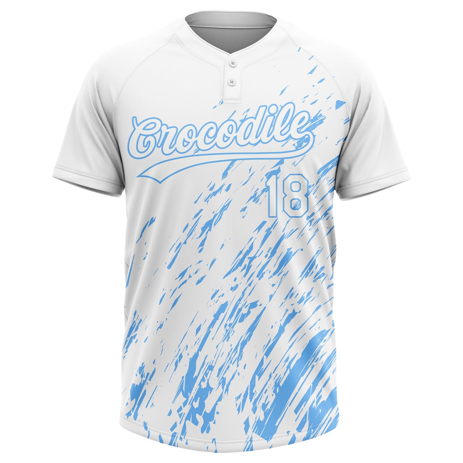 Custom White White-Light Blue Two-Button Unisex Softball Jersey