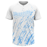Custom White White-Light Blue Two-Button Unisex Softball Jersey