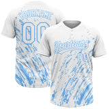 Custom White White-Light Blue Two-Button Unisex Softball Jersey