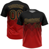 Custom Red Black-Old Gold Two-Button Unisex Softball Jersey