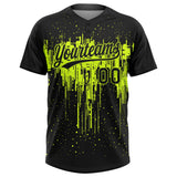 Custom Black Black-Neon Green Two-Button Unisex Softball Jersey