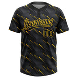 Custom Black Black-Gold Flame Two-Button Unisex Softball Jersey