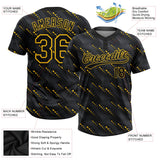 Custom Black Black-Gold Flame Two-Button Unisex Softball Jersey