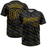 Custom Black Black-Gold Flame Two-Button Unisex Softball Jersey