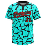 Custom Aqua Red-Black Two-Button Unisex Softball Jersey