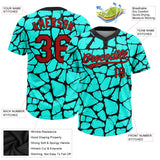 Custom Aqua Red-Black Two-Button Unisex Softball Jersey