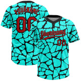 Custom Aqua Red-Black Two-Button Unisex Softball Jersey