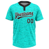 Custom Teal Black-White Two-Button Unisex Softball Jersey