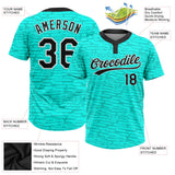 Custom Teal Black-White Two-Button Unisex Softball Jersey