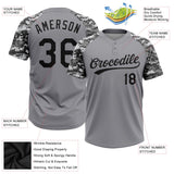 Custom Gray Black-Camo Two-Button Unisex Softball Jersey