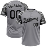 Custom Gray Black-Camo Two-Button Unisex Softball Jersey