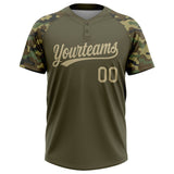 Custom Olive Vegas Gold-Camo Salute To Service Two-Button Unisex Softball Jersey