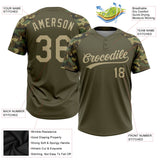 Custom Olive Vegas Gold-Camo Salute To Service Two-Button Unisex Softball Jersey