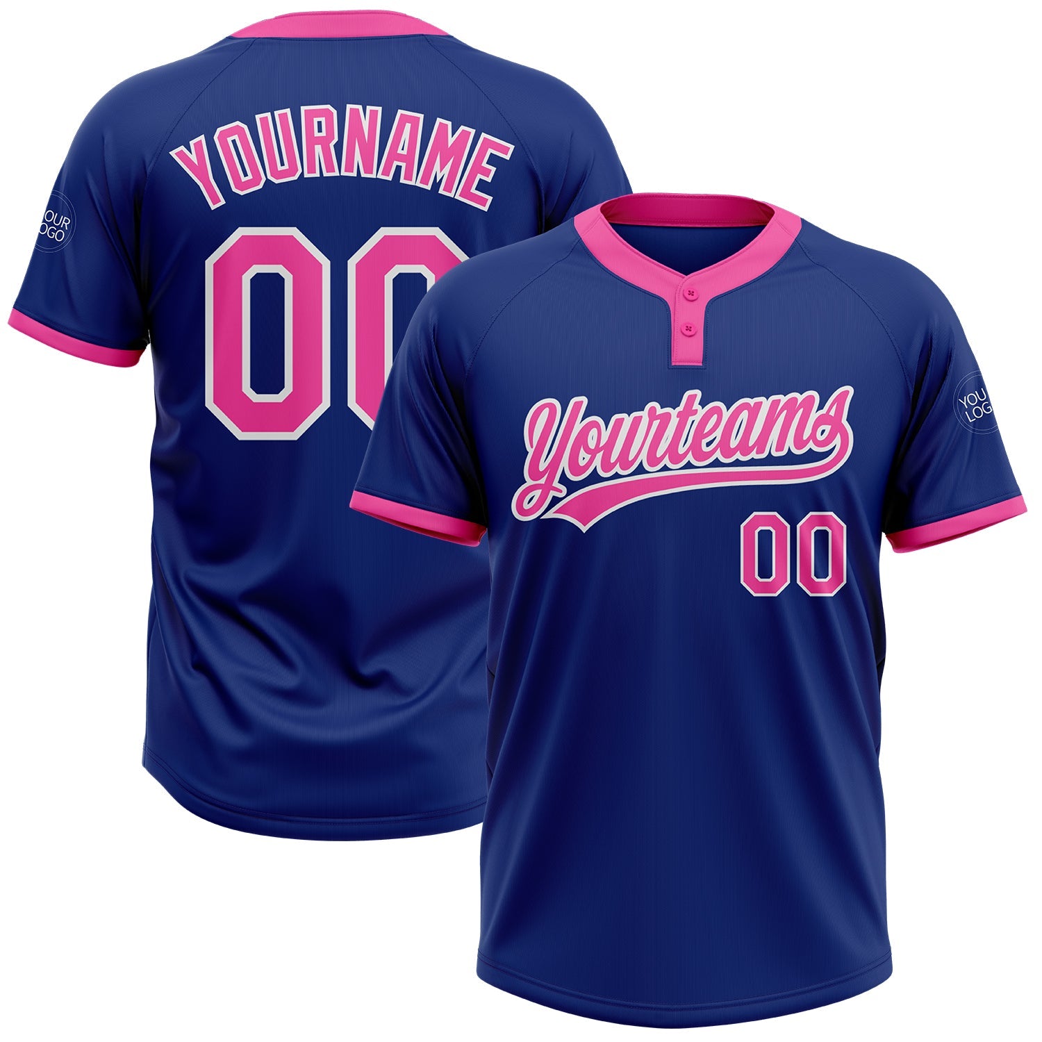 Dominican Baseball Jersey Custom Royal Pink-White Two-Button