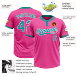 Custom Pink Teal-White Two-Button Unisex Softball Jersey
