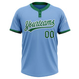 Custom Light Blue Kelly Green-White Two-Button Unisex Softball Jersey