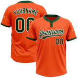Custom Orange Green-White Two-Button Unisex Softball Jersey