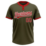 Custom Olive Red-White Salute To Service Two-Button Unisex Softball Jersey