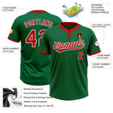 Custom Kelly Green Red-White Two-Button Unisex Softball Jersey