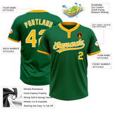 Custom Kelly Green Gold-White Two-Button Unisex Softball Jersey