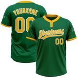 Custom Kelly Green Gold-White Two-Button Unisex Softball Jersey