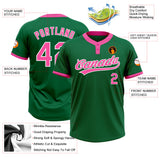 Custom Kelly Green Pink-White Two-Button Unisex Softball Jersey