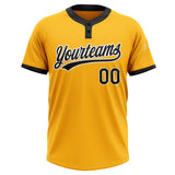Custom Gold Black-White Two-Button Unisex Softball Jersey