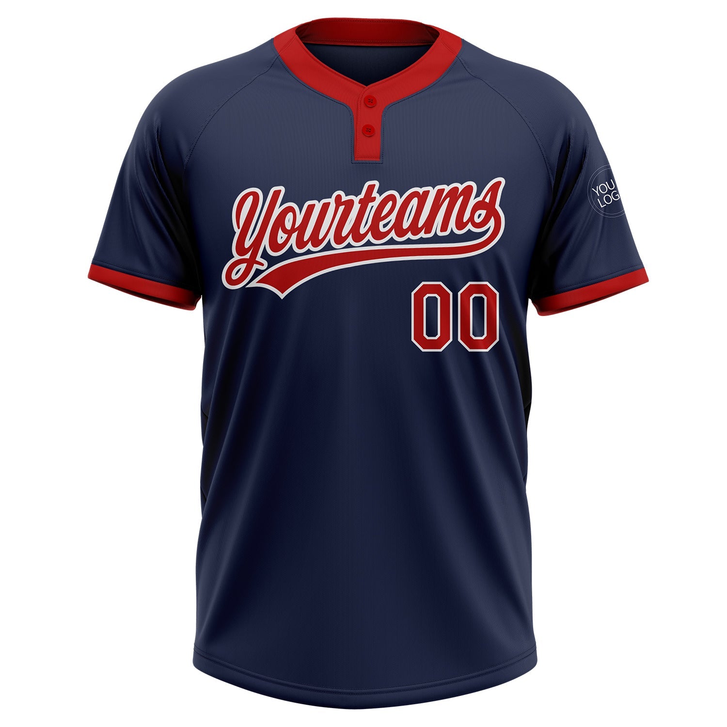 Custom Navy Red-White Two-Button Unisex Softball Jersey