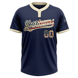 Custom Navy Vintage USA Flag-Cream Two-Button Unisex Softball Jersey