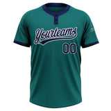 Custom Teal Navy-White Two-Button Unisex Softball Jersey