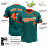 Custom Teal Orange-White Two-Button Unisex Softball Jersey