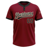 Custom Crimson Black-Cream Two-Button Unisex Softball Jersey