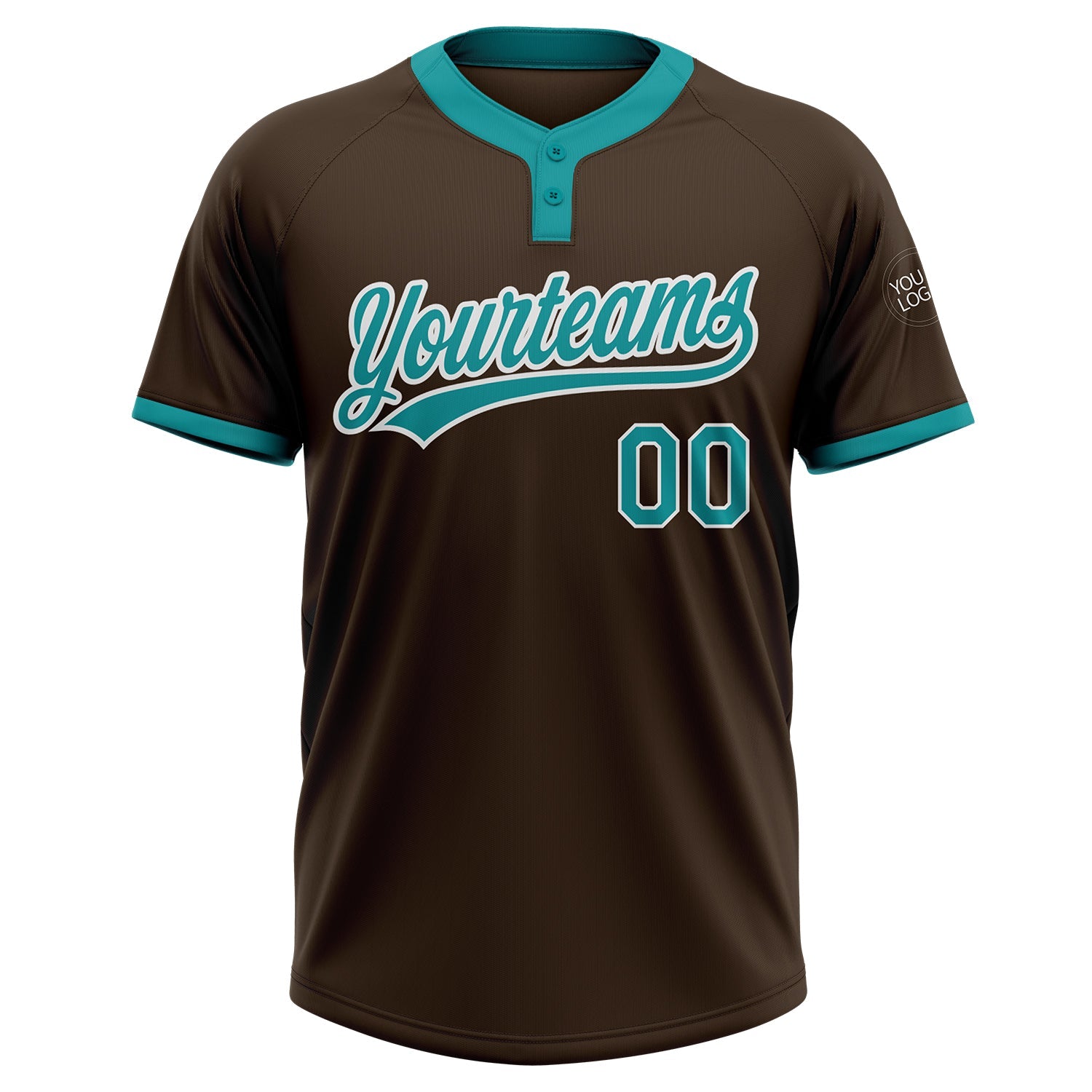 Custom Brown Teal-White Two-Button Unisex Softball Jersey
