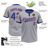 Custom Gray Royal-Red Two-Button Unisex Softball Jersey