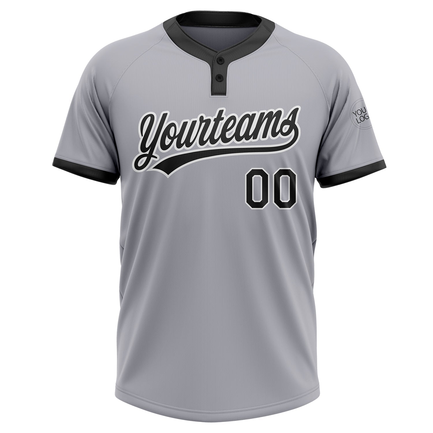 Custom Gray Black-White Two-Button Unisex Softball Jersey