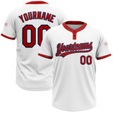 Custom White Red-Navy Two-Button Unisex Softball Jersey