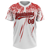 Custom White Red-Black Two-Button Unisex Softball Jersey