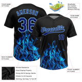Custom Black Royal-Light Blue Flame Two-Button Unisex Softball Jersey